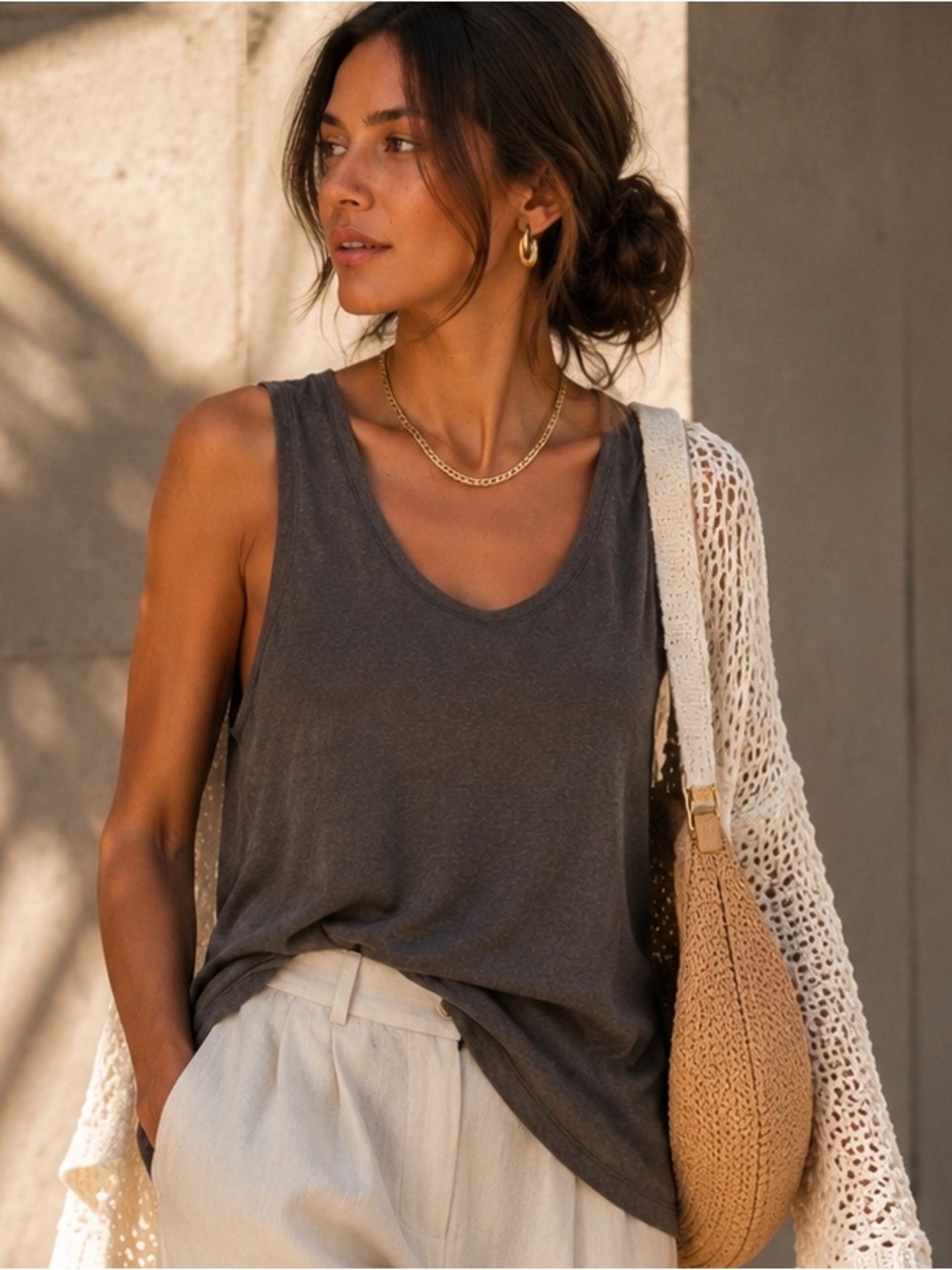 Robert Rodriguez Linen Silk Chiffon Tank Top NWT Gray Size M Layered